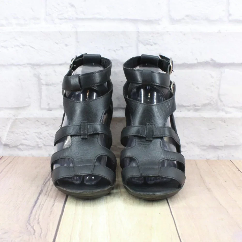 J. Denise Black Leather Ankle Strappy Gladiator Heels Pump Shoes Size US 10 - Picture 4 of 9